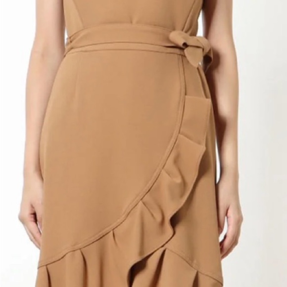 Calvin Klein Camel Ruffle Wrap Midi Dress